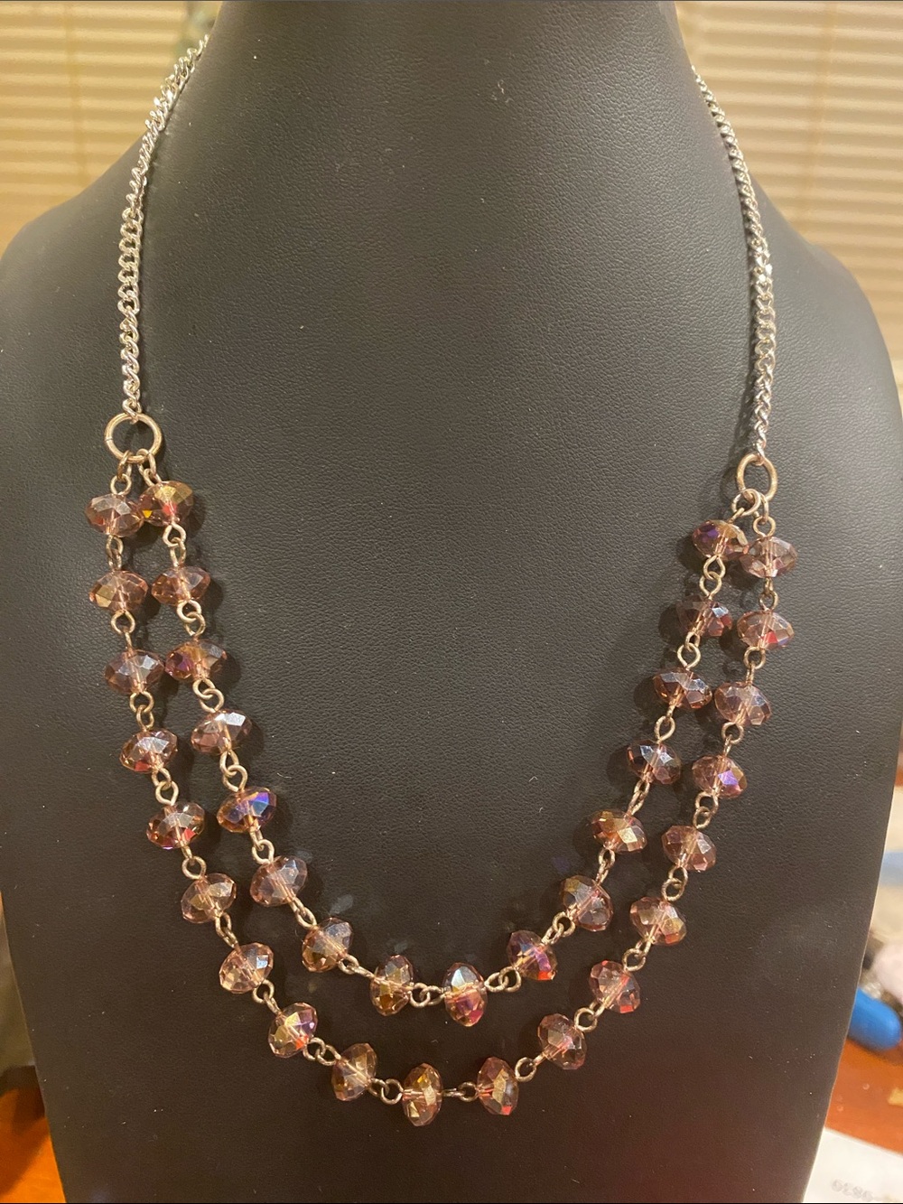 Source Unknown Brown Crystal Aurora Borealis Two Row Necklace